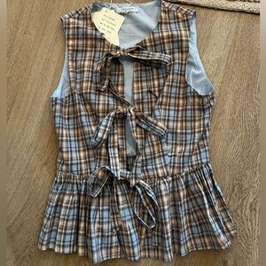 Peppermayo Plaid Blouse in Brown and Blue